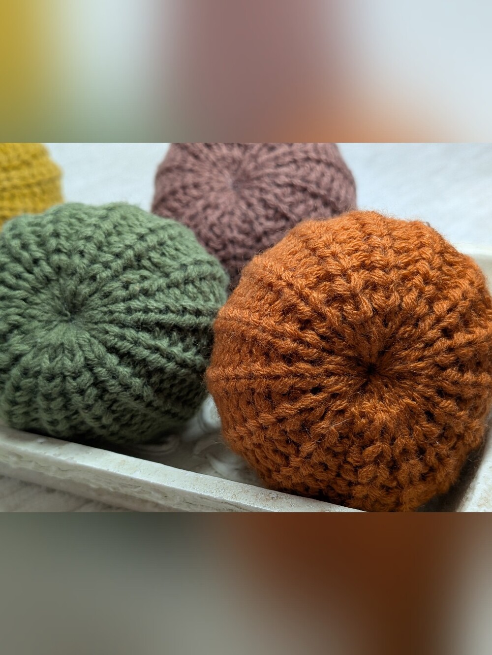 Crochet Knit Pumpkin Mini Set Of 5 Autumn Colors Soft About 2.45" - Picture 2 of 8